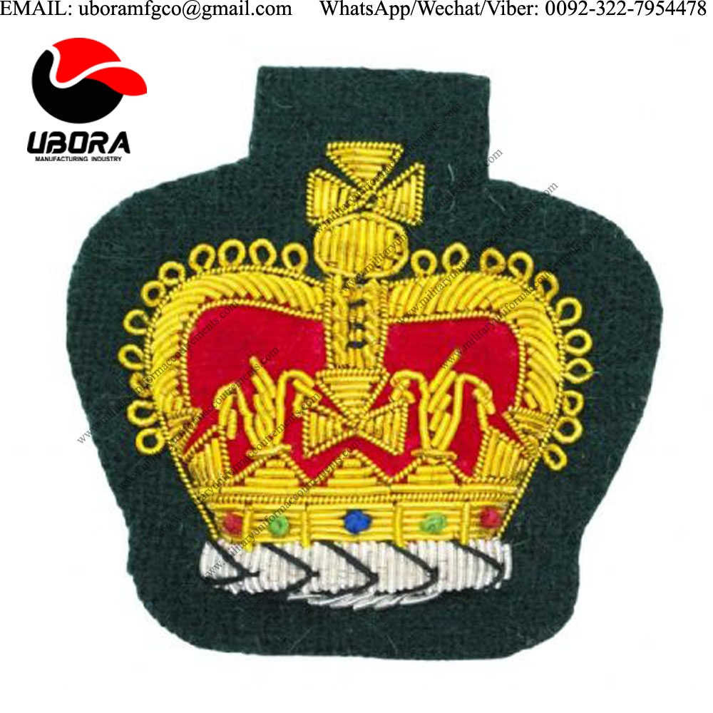 Blazer Badge badge embroider crown on green facecloth gold red cushion queen crown uniform patches